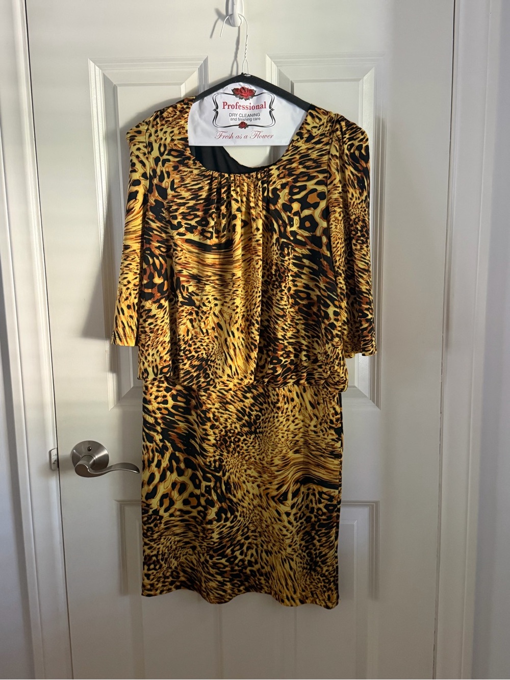 Roberto Cavalli Leopard-Print Long Sleeve Dress in Gold and Black